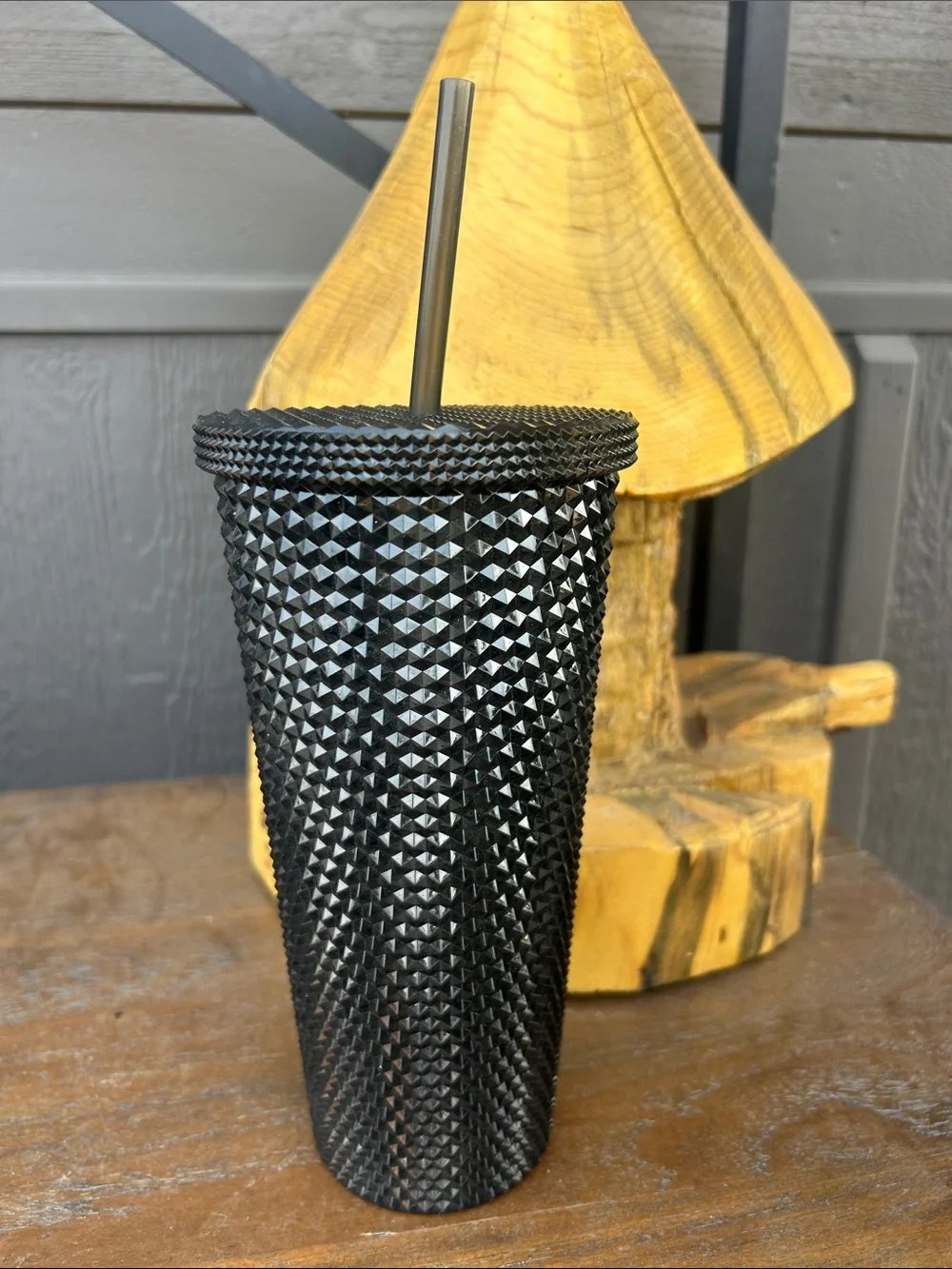 Black Textured Studded Tumbler with Straw - Home Dining